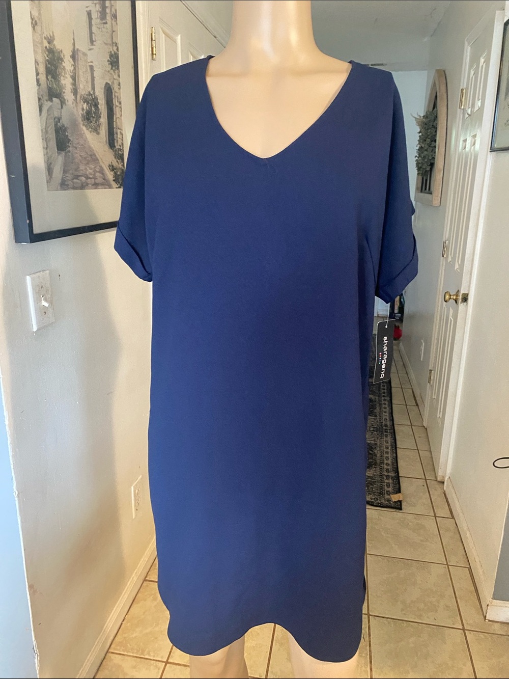 Sharagano Navy V-Neck Shift Dress